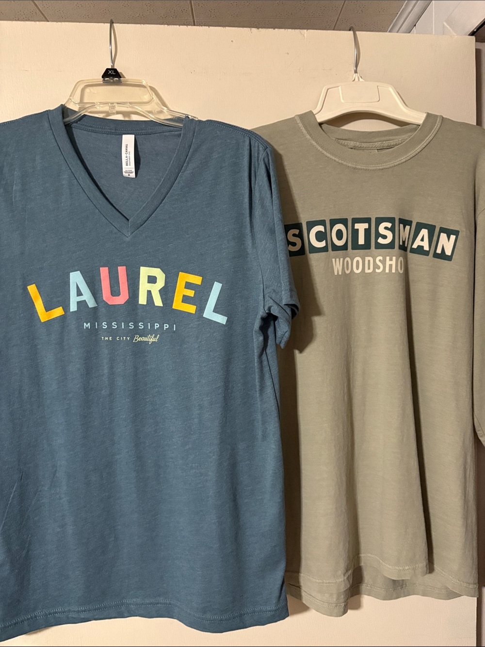 Medium- Bella Canvas Laurel V-Neck Tee - Blue with Multicolor